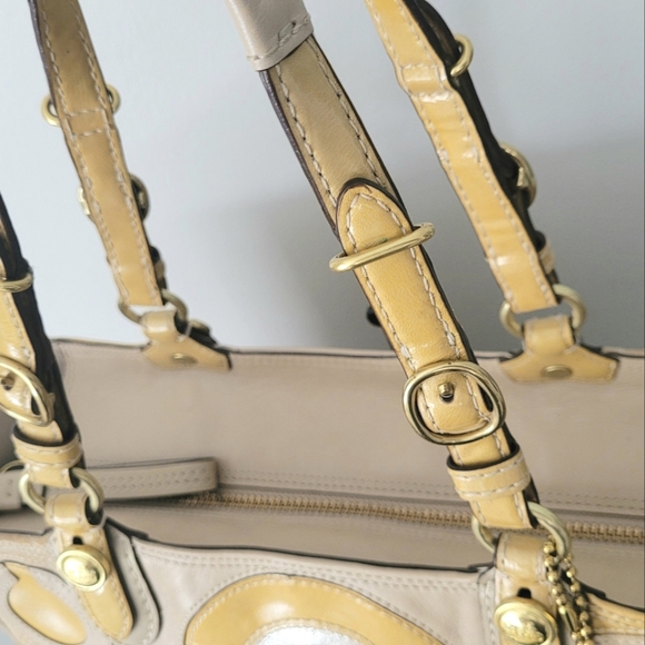 Coach Beige and Yellow Leather/Suede Tote - Picture 7 of 13